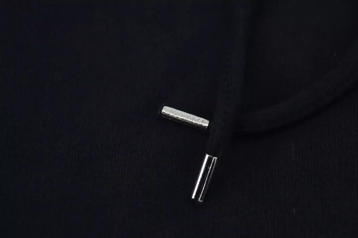Toggle en métal argenté avec finition martelée texturée et extrémités cylindriques lisses sur sweat à capuche dsquared² tie dye noir en coton