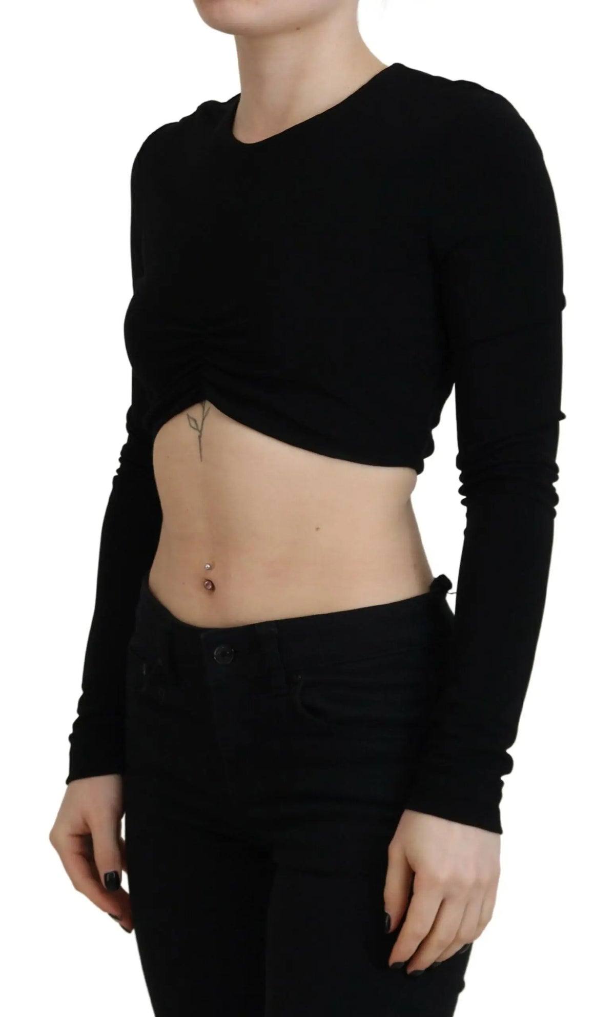 Top court noir en viscose dsquared² à manches longues avec taille froncée et col rond