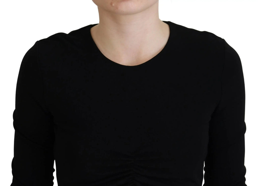 Top noir Dsquared² en viscose avec manches longues, encolure ronde et fronces subtiles à lavant
