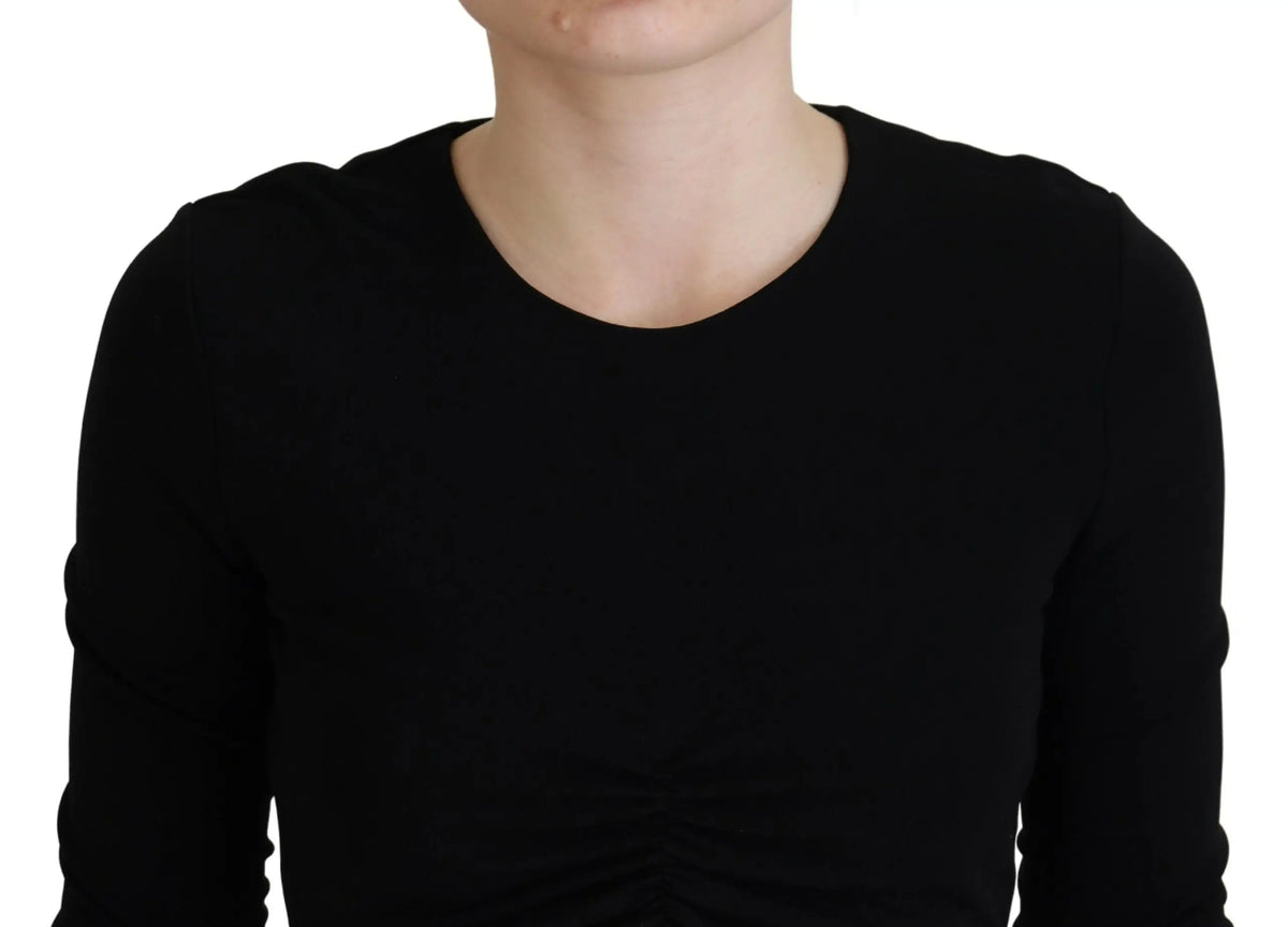 Top noir Dsquared² en viscose avec manches longues, encolure ronde et fronces subtiles à lavant