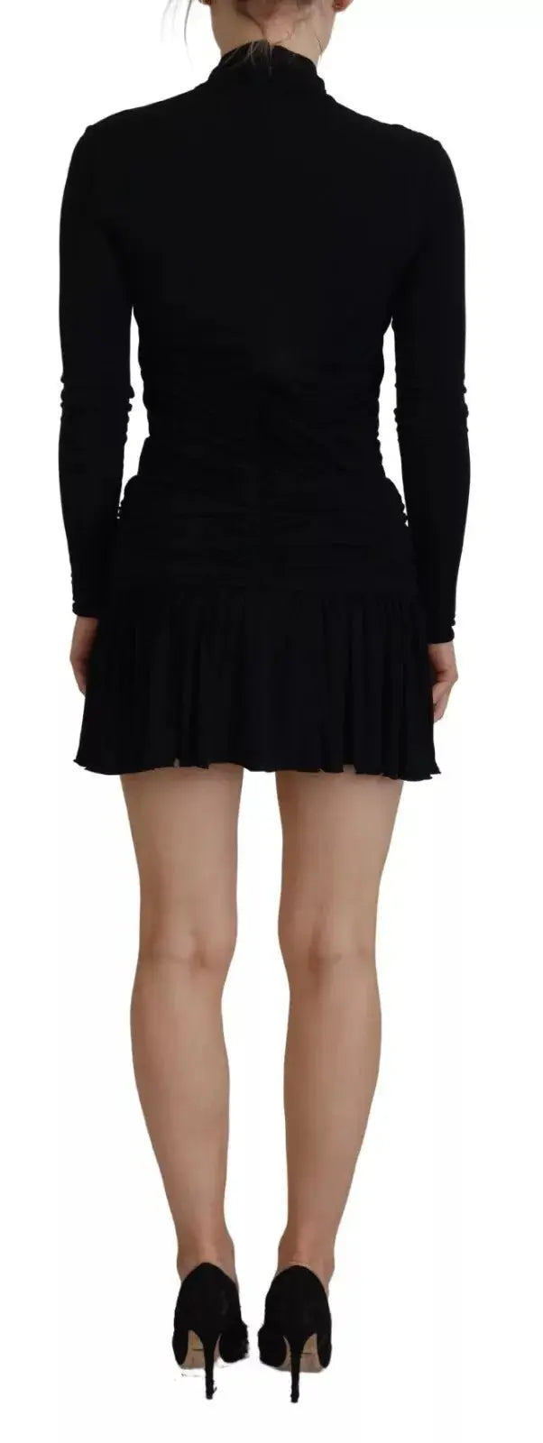 Robe mini dsquared² noire en viscose manches longues col montant avec jupe plissée et découpe élégante
