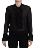Blouse noire en viscose transparente dsquared² avec col à volants et manches longues évasées en voile
