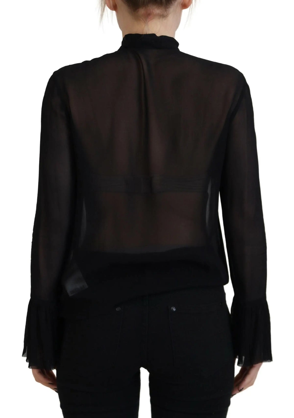 Dsquared² blouse noire en viscose transparente avec manches longues évasées et col montant