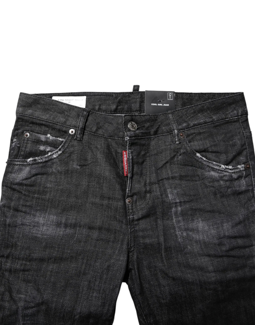 Jeans skinny en coton noir délavé mi taille avec effet usé et étiquette rouge de marque dsquared²