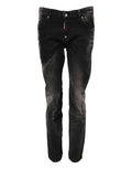 Jean slim tapered noir délavé à mi-taille en denim délavé de la marque dsquared² avec effet vieilli sur les cuisses
