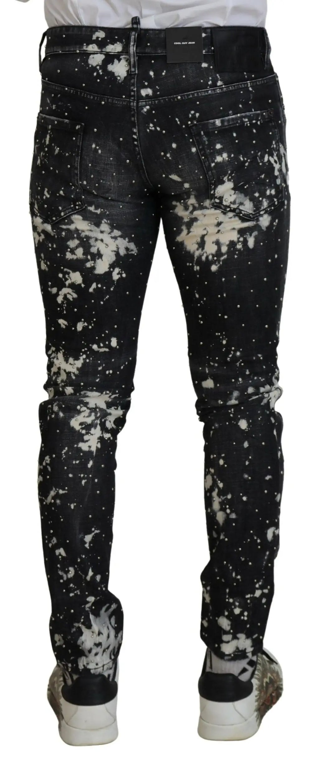 Jeans décontractés en denim noir Dsquared² avec éclaboussures de peinture blanche effet délavé