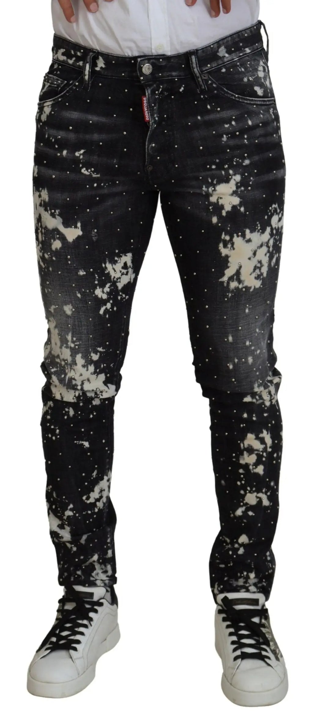 Jeans en denim noir dsquared² avec éclaboussures blanches pour un style décontracté et tendance