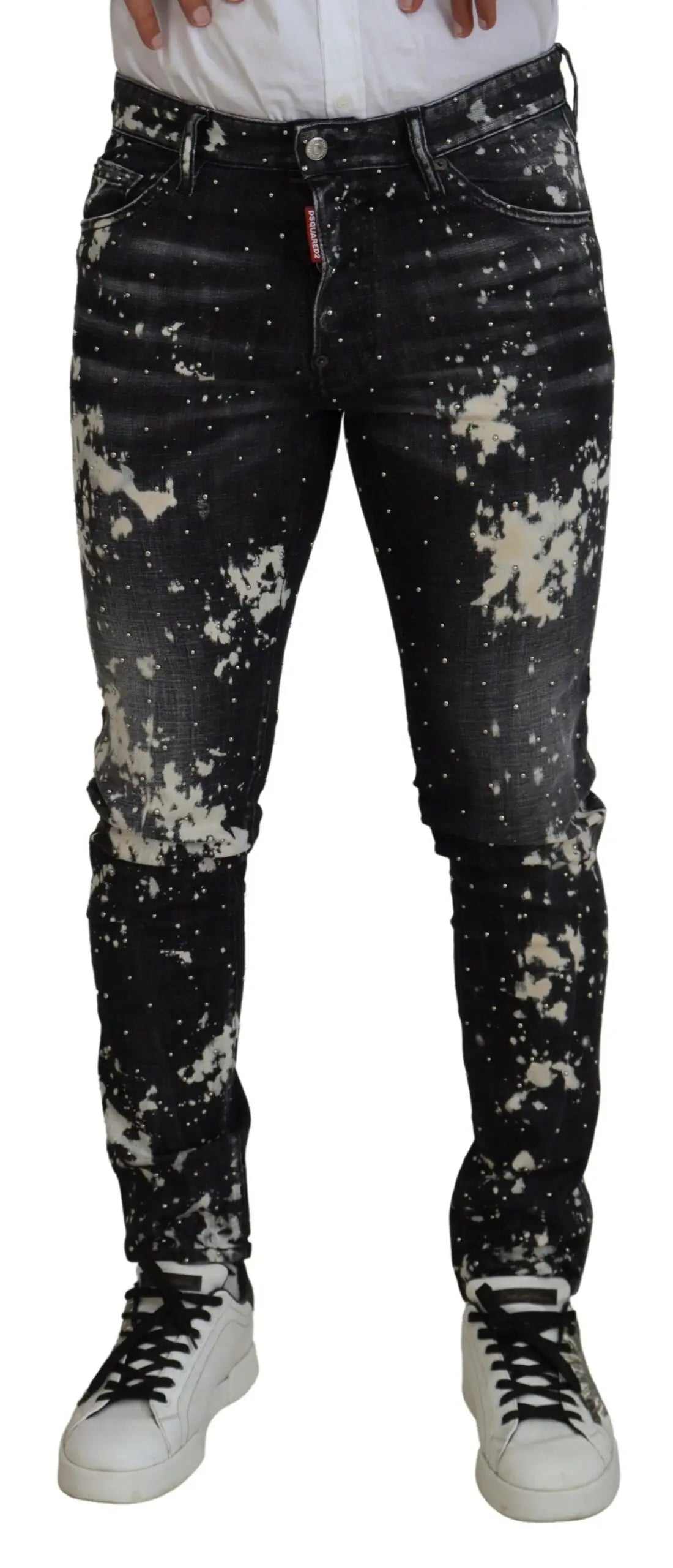 Jeans en denim noir dsquared² avec éclaboussures blanches pour un style décontracté et tendance