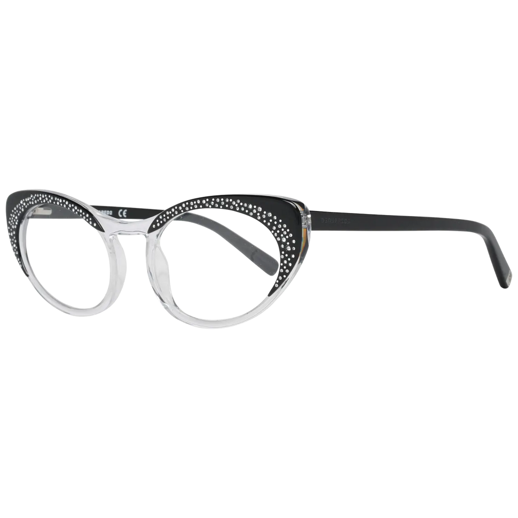 Lunettes dsquared² noires pour femmes avec monture œil-de-chat transparente et strass scintillants sur le cadre supérieur