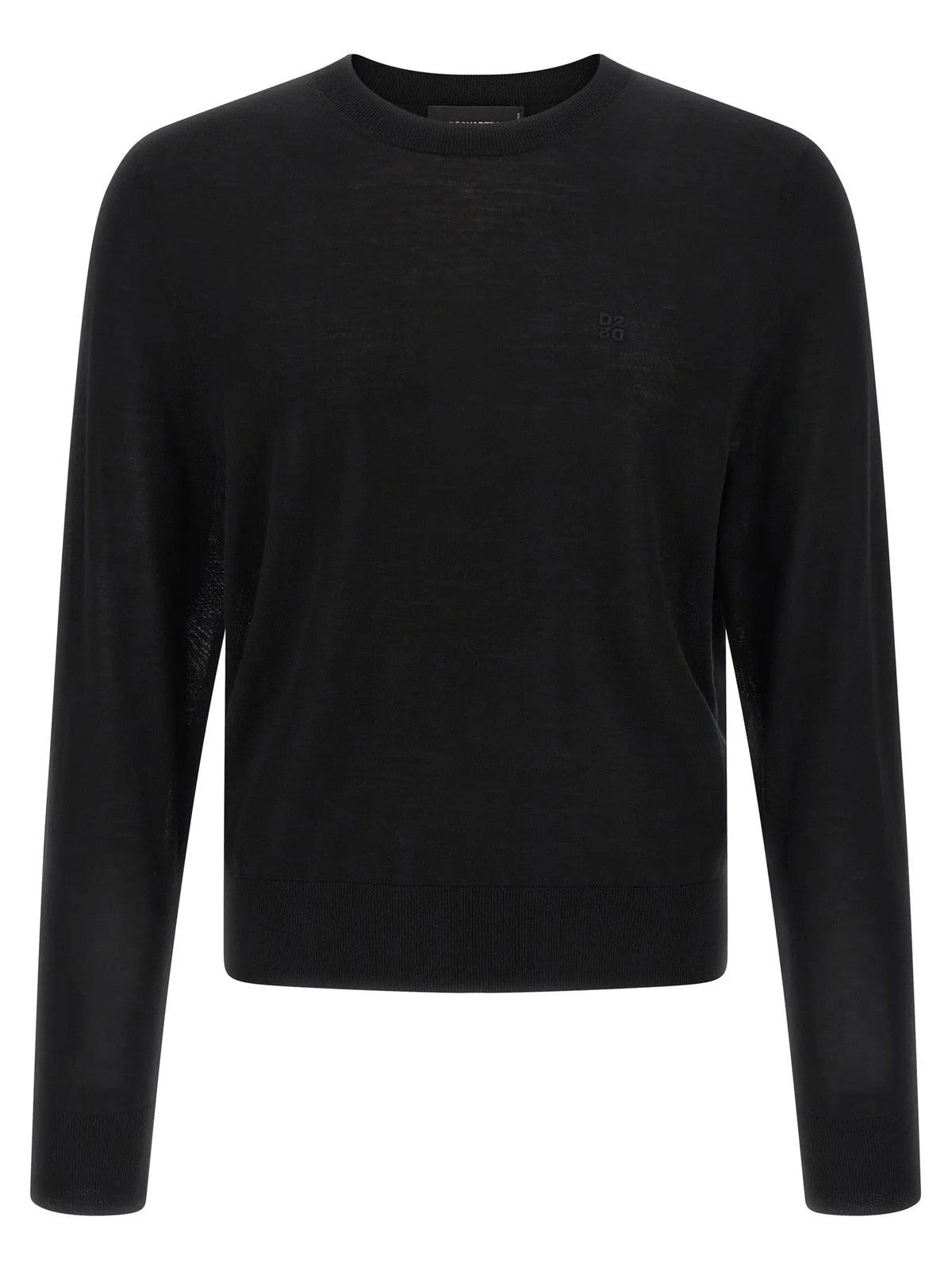Cardigan noir en laine Dsquared² avec maille texturée subtile et petit logo brodé sur la poitrine gauche