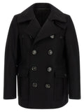 Manteau en laine noir dsquared² à double boutonnage avec boutons argentés et détails de rabats triangulaires