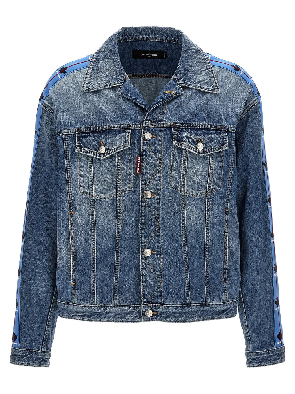 Veste en denim coton bleue Dsquared² avec panneaux épaules et poignets étoiles bleu clair et boutons argentés