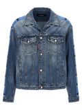 Veste en denim coton bleue Dsquared² avec panneaux épaules et poignets étoiles bleu clair et boutons argentés