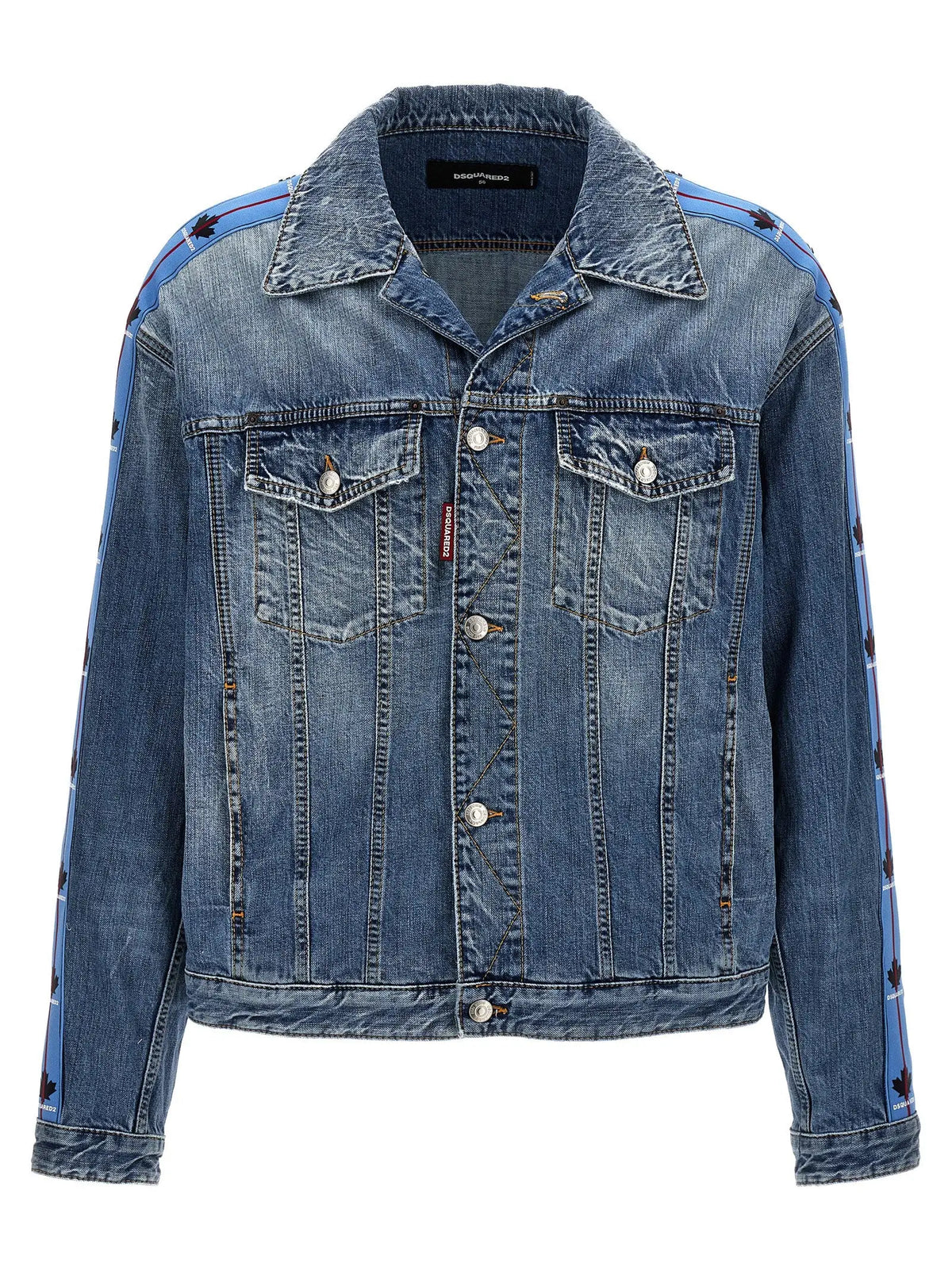 Veste en denim coton bleue Dsquared² avec panneaux épaules et poignets étoiles bleu clair et boutons argentés