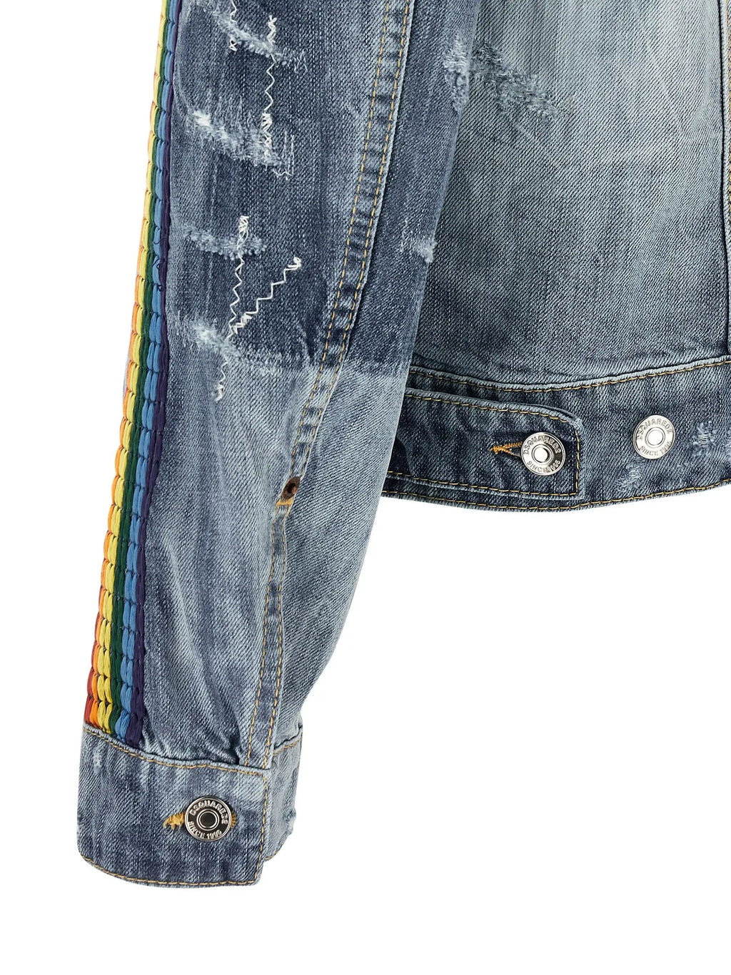 Veste en jean dsquared² bleu en coton avec finition délavée et bande tissée arc-en-ciel sur la manche