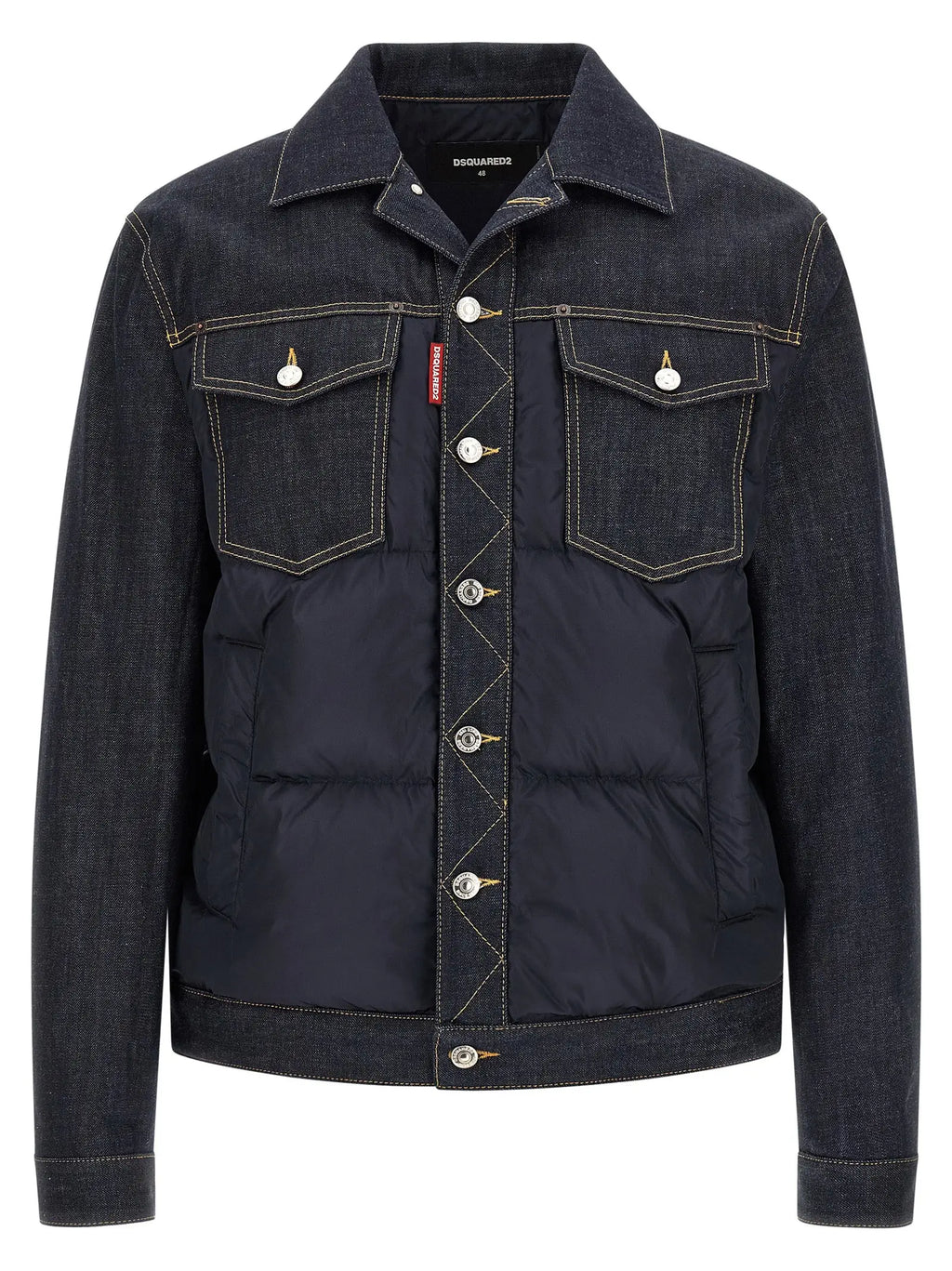 Veste en denim bleu foncé dsquared² avec panneau matelassé et boutons dorés en coton