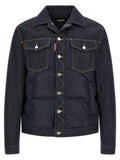 Veste en denim bleu foncé dsquared² avec panneau matelassé et boutons dorés en coton