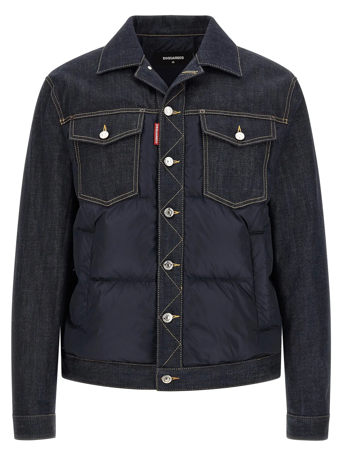 Veste en denim bleu foncé dsquared² avec panneau matelassé et boutons dorés en coton