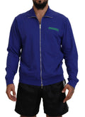 Veste zippée dsquared² bleue en coton avec col imprimé, fermeture argentée et logo vert brodé sur la poitrine