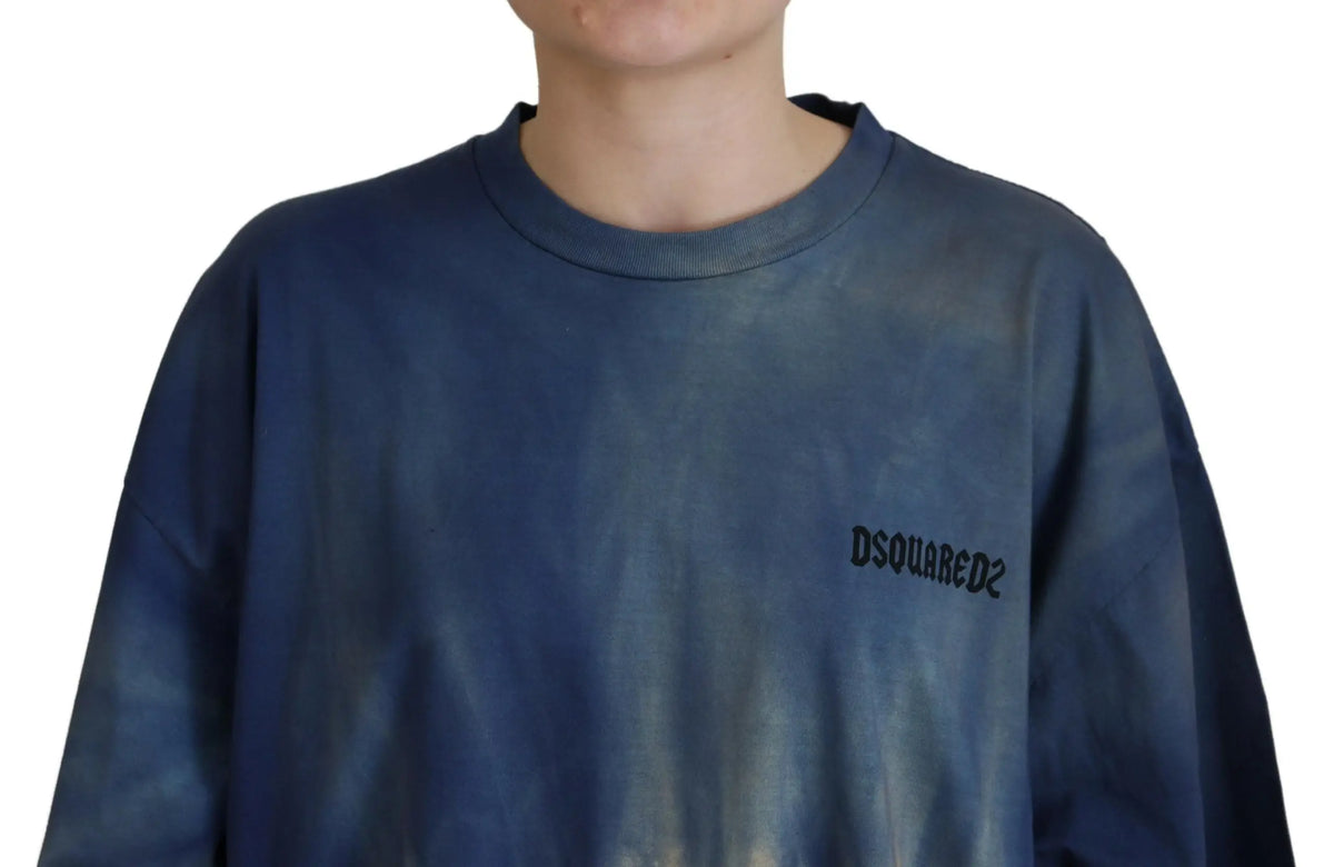 Sweatshirt manches longues tie dye bleu marine en coton avec logo brodé dsquared2 noir sur la poitrine