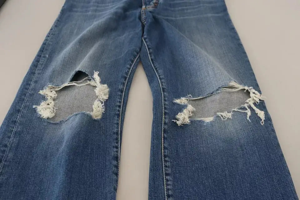 Jeans denim bleu Dsquared² à taille haute droite avec trous déchirés et effilochés aux genoux