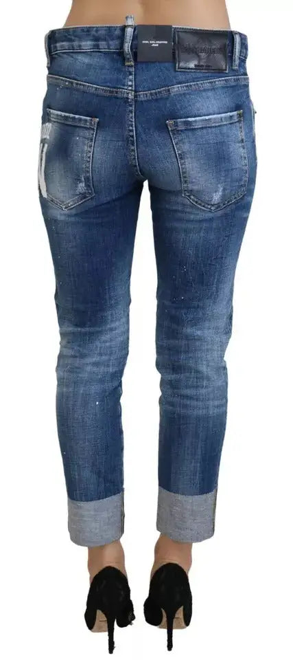 Dsquared² blue icon low waist cropped cool girl jeans en denim bleu délavé avec revers et aspect usé