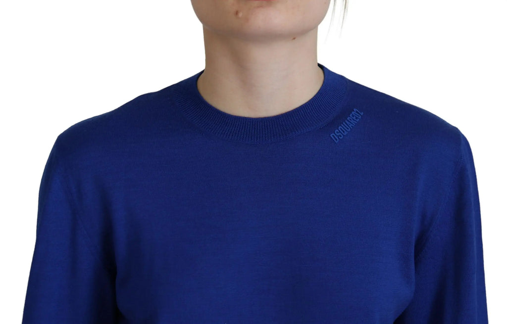 Pull dsquared² bleu à manches longues col rond en maille texturée avec logo brodé sur la poitrine gauche