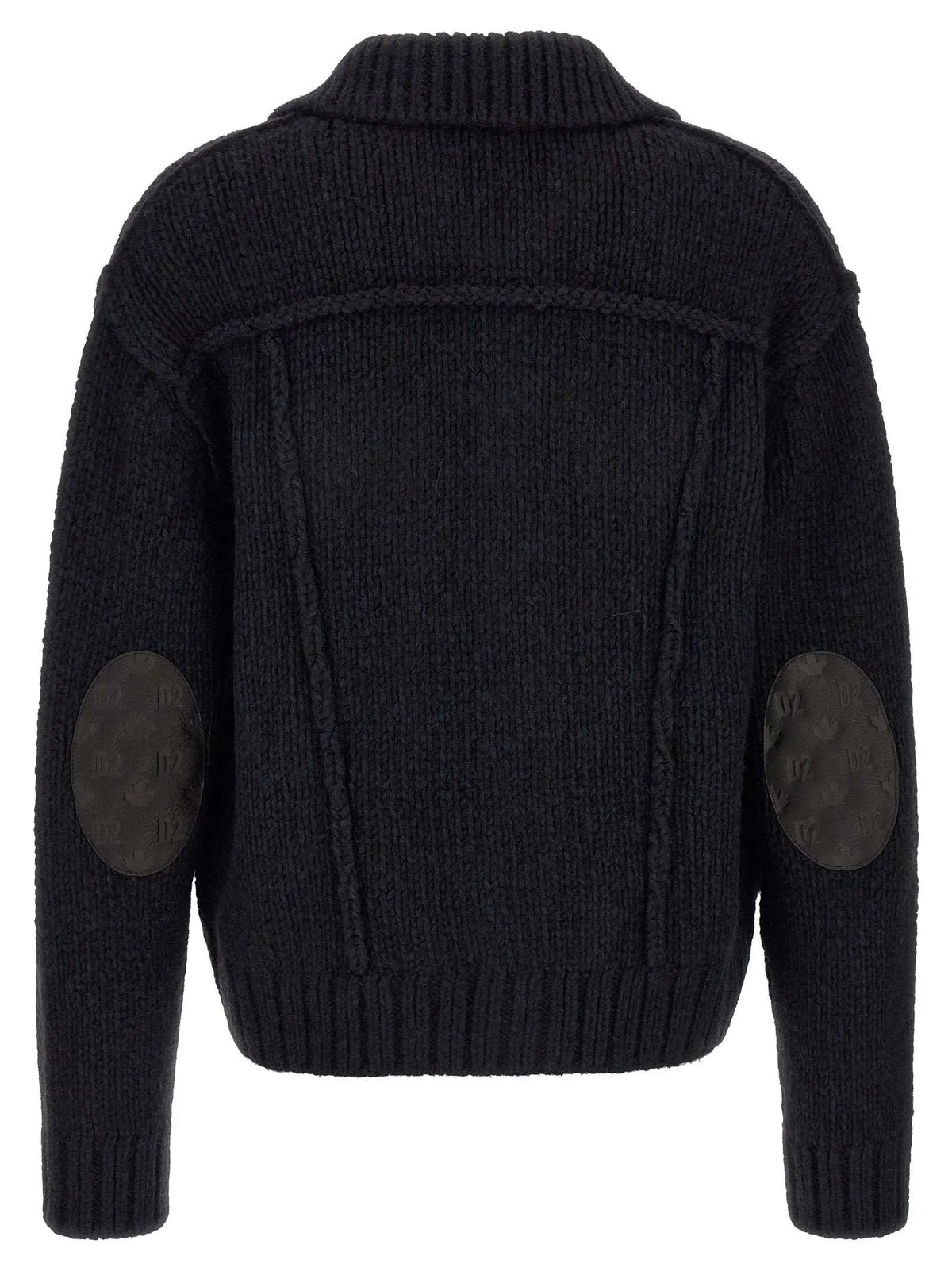 Cardigan dsquared² blue marabou noir en maille côtelée avec panneaux torsadés au dos et coudières gris foncé
