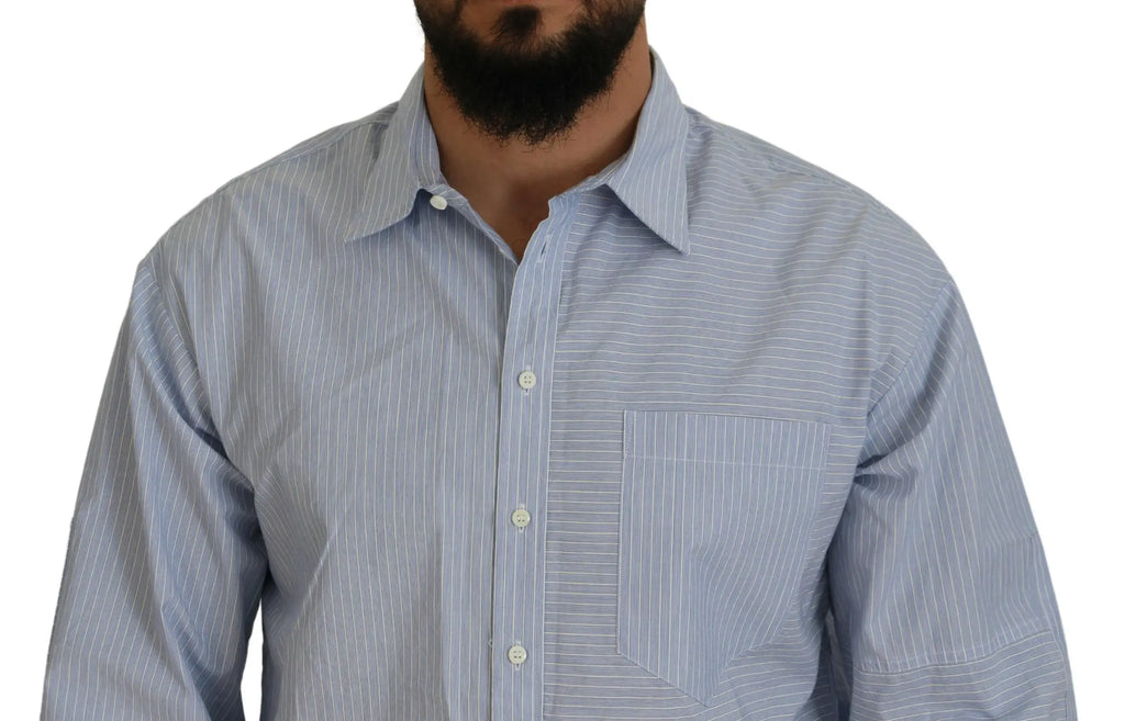 Chemise formelle à manches longues dsquared² bleu clair à rayures blanches avec poche poitrine en tissu léger