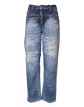 Jean en denim bleu dsquared² mi taille droit en coton avec délavé et déchirures intentionnelles