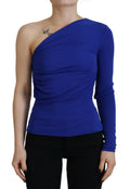 Blouse slim fit dsquared² bleu royal en viscose avec une manche longue asymétrique et un effet drapé ruché
