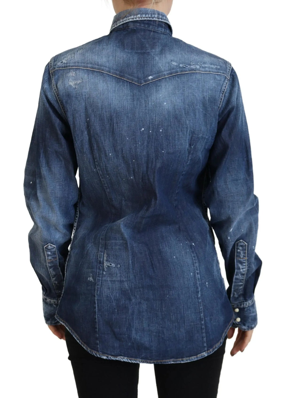 Chemise en denim bleu foncé délavé en coton avec col classique et poignets boutonnés dsquared²