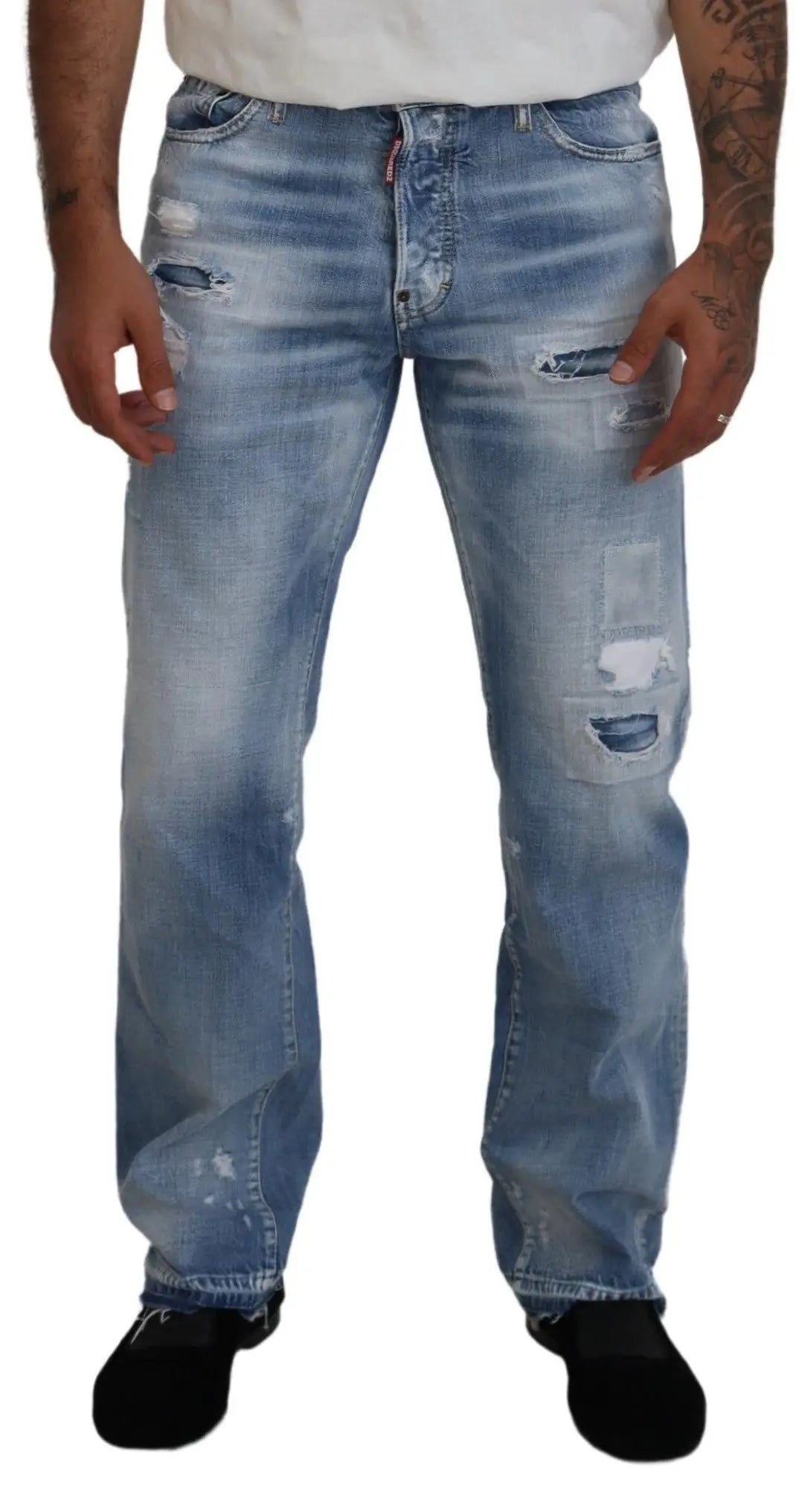 Jean denim bleu clair dsquared² pour homme avec déchirures et coupe droite casual classique cinq poches