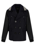 Manteau bleu en laine dsquared² avec col en tricot rayé blanc et boutons à motif ancre noir