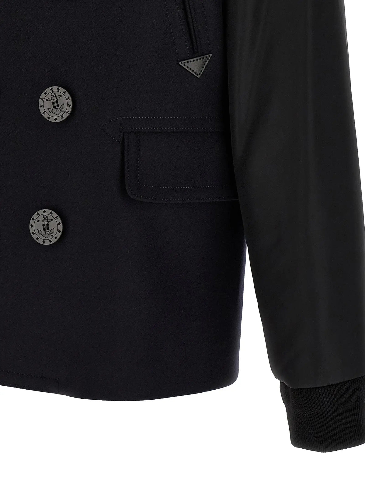Blazer noir à double boutonnage en laine avec boutons argentés ancre et patch logo prada triangulaire dsquared²