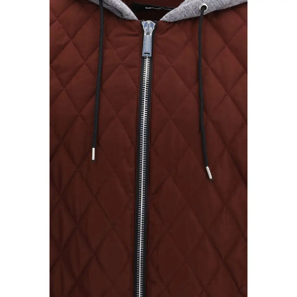 Veste bomber dsquared² bordeaux matelassée avec capuche doublée gris et fermeture éclair noire