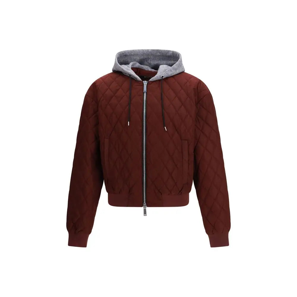 Bomber dsquared² bordeaux matelassé avec capuche en polaire grise et cordons noirs