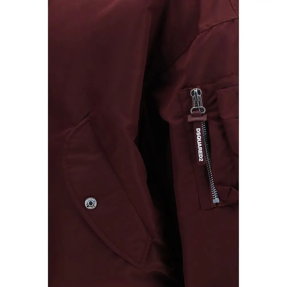 Veste bomber nylon bordeaux dsquared² avec fermeture éclair argentée et tirette de marque