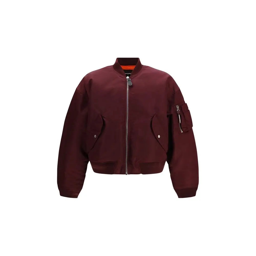 Veste bomber dsquared² bordeaux en nylon avec col côtelé, fermeture éclair frontale et poches à rabat