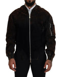 Veste bomber dsquared² en coton brun avec texture velours foncé usée et fermetures éclair argentées aux poches manches
