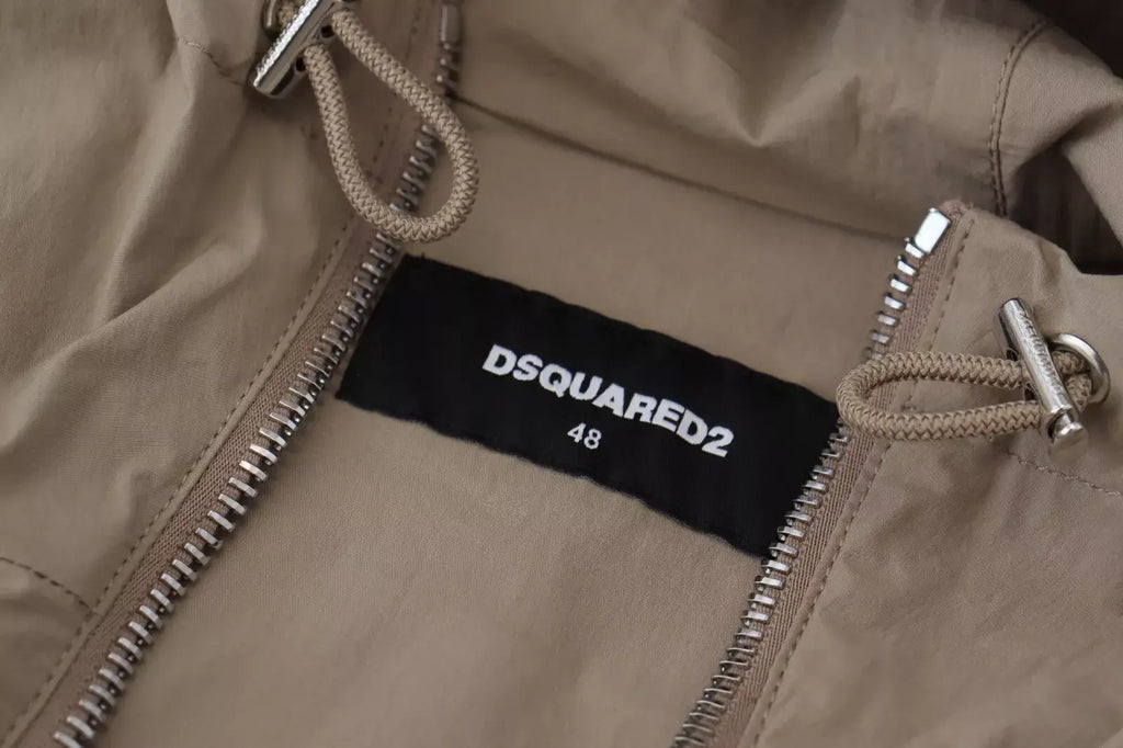 Veste à capuche beige dsquared² avec manches marron gris fermeture zip intégrale et zips argentés
