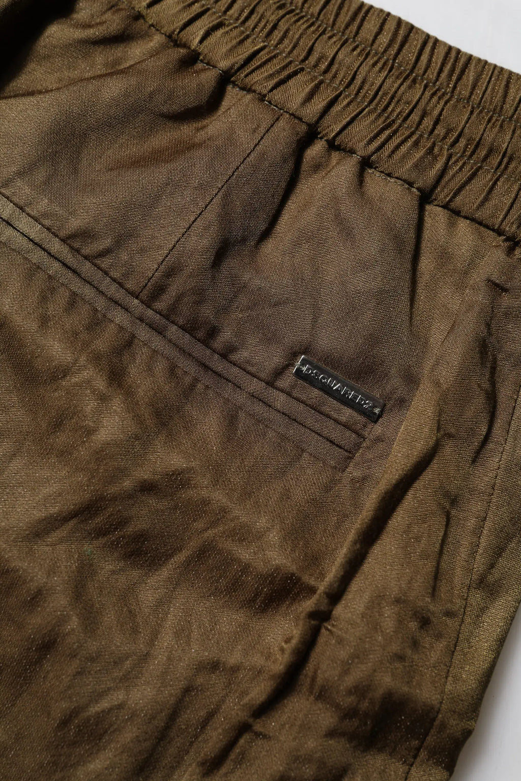 Pantalon de survêtement femme dsquared² marron taille mi-haute en tissu texturé vert olive avec cordon de serrage et étiquette noire