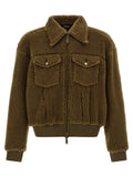 Veste bomber dsquared² en polyester marron avec doublure en shearling kaki, poignets et taille côtelés, poches à rabat frontales
