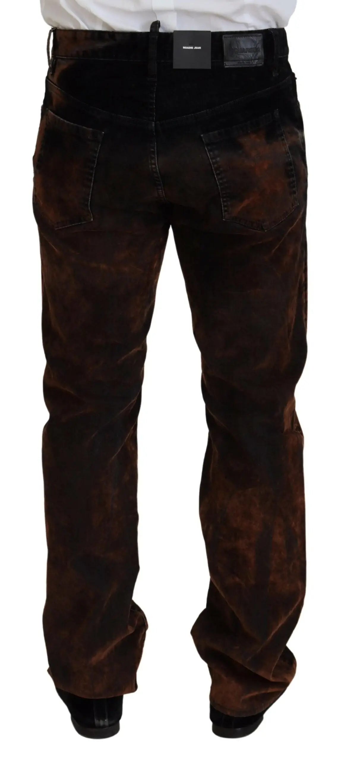 Jeans en velours côtelé tie-dye noir et marron dsquared² coupe droite casual en coton avec étiquette de marque visible