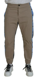 Pantalon casual homme dsquared² en coton beige avec rayures verticales bleues et noires sur les côtés
