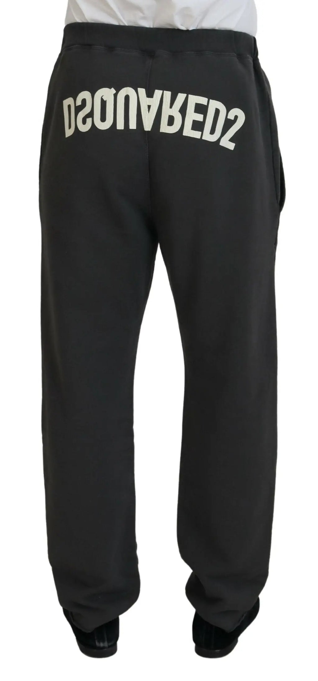 Pantalon décontracté pour homme dsquared² en coton gris foncé avec logo blanc incurvé visible sur le dos