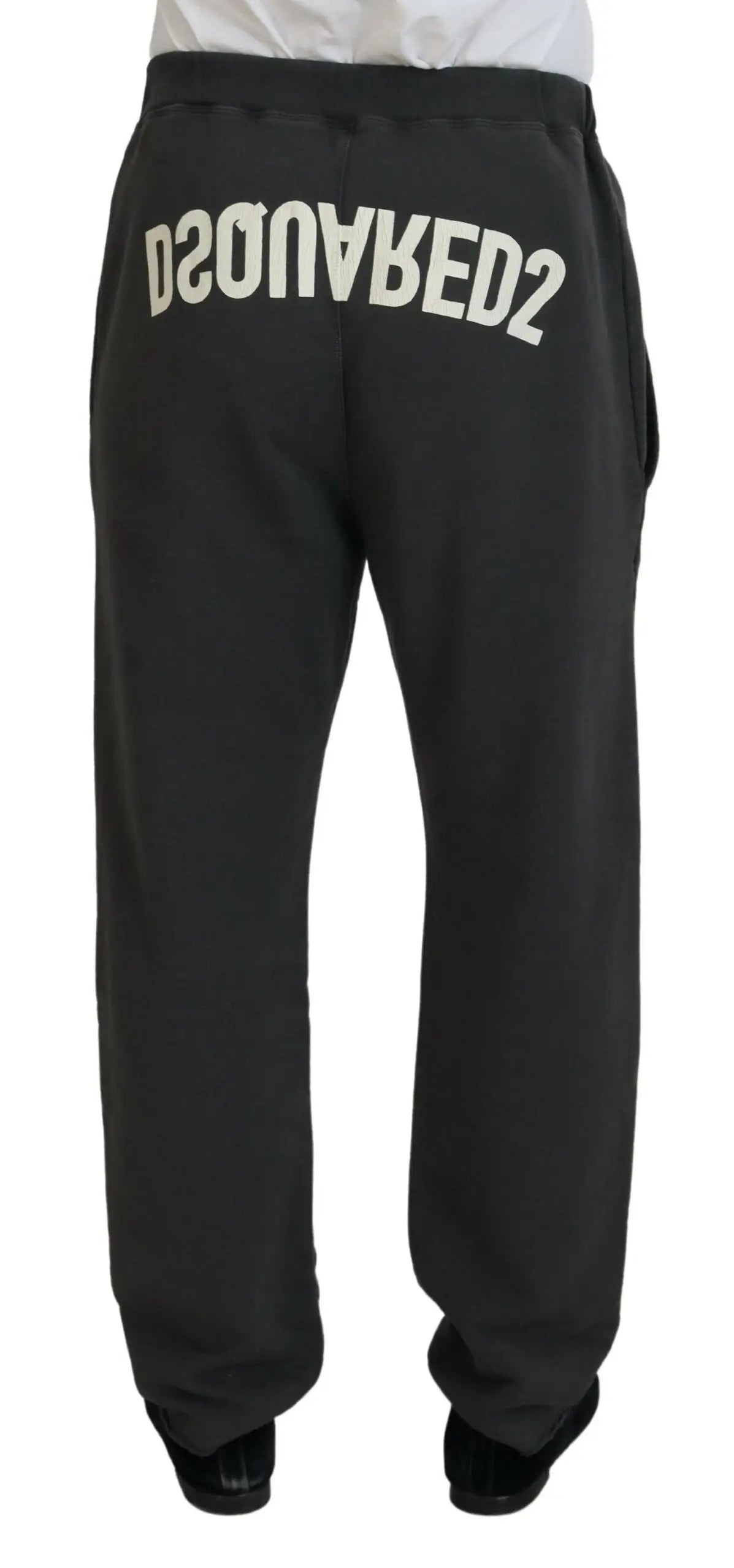 Pantalon décontracté pour homme dsquared² en coton gris foncé avec logo blanc incurvé visible sur le dos