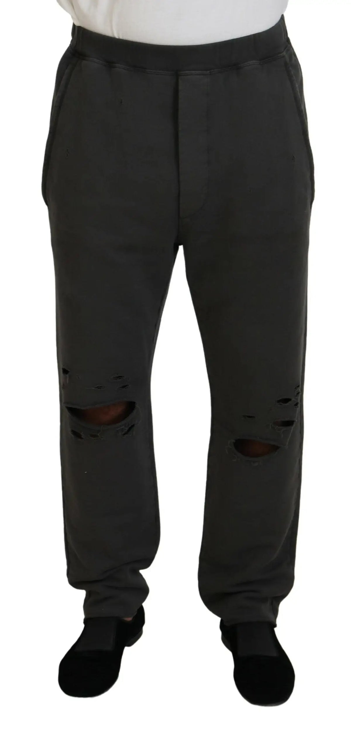 Pantalon homme casual dsquared² gris foncé en coton avec genoux déchirés et style usé