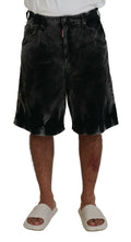 Short en denim noir délavé dsquared² avec coupe décontractée et ourlet effiloché en coton gris côtelé