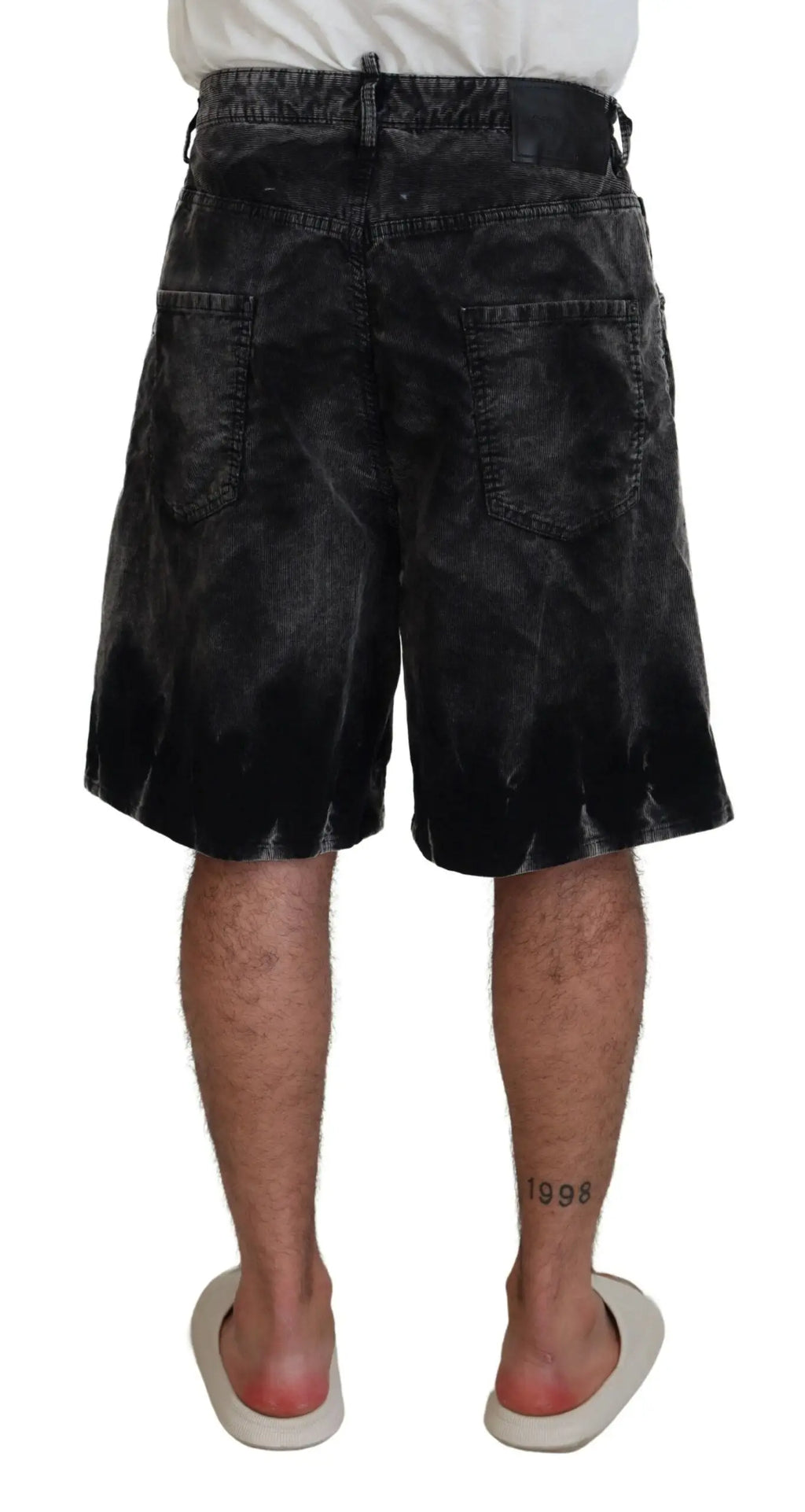 Dsquared² gray cotton corduroy bermuda shorts shown from the back with black tie-dye relaxed fit and two pockets